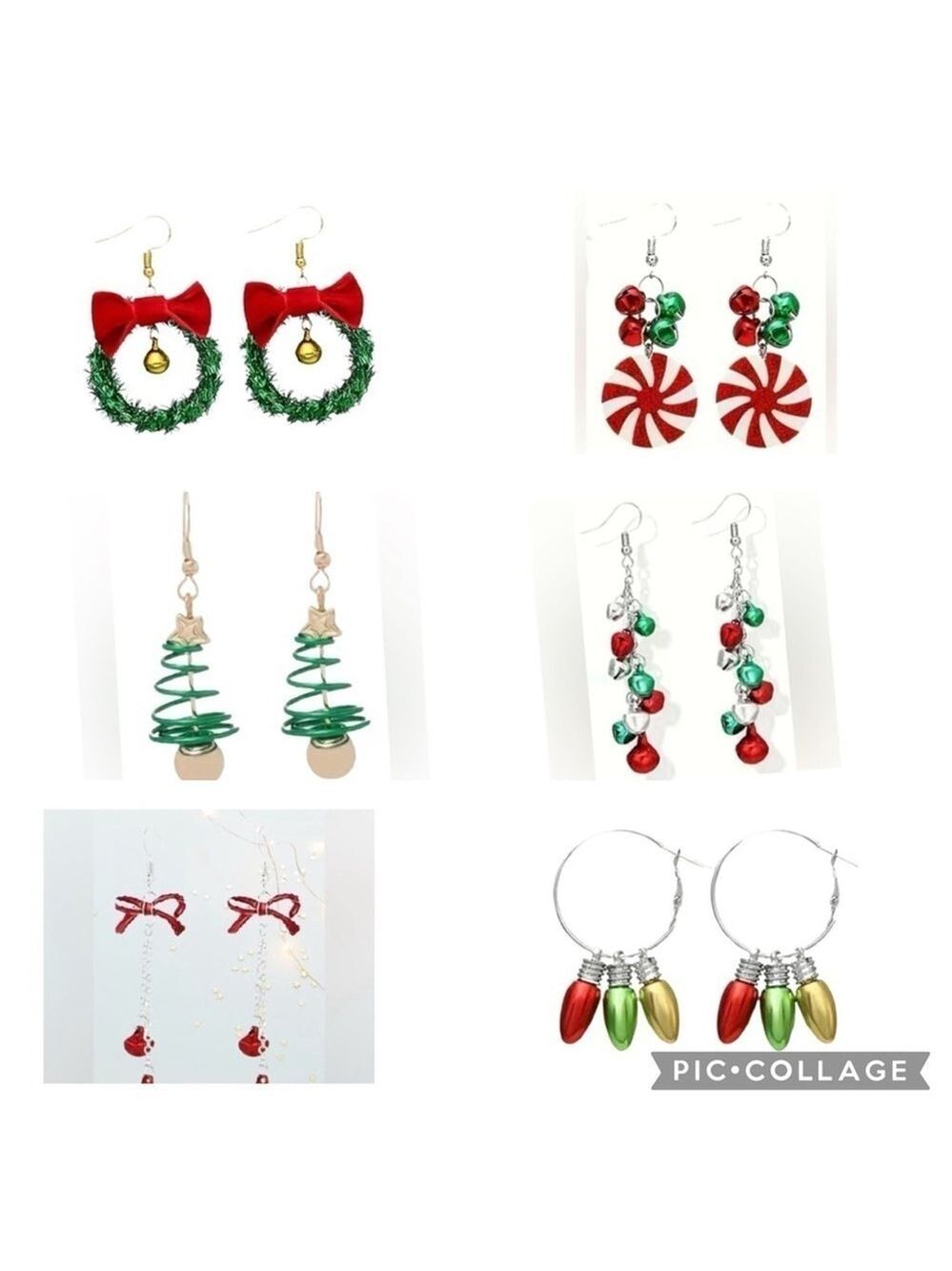 NEW Christmas Wreath Holiday Earrings in green, red, silver gold French hook - Picture 2 of 2